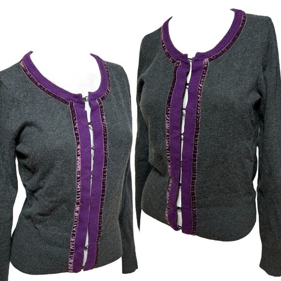 Rue 21 Vintage Angora Rabbit Hair Cardigan with Purple Trim size S Eyelet Hook - Picture 1 of 8